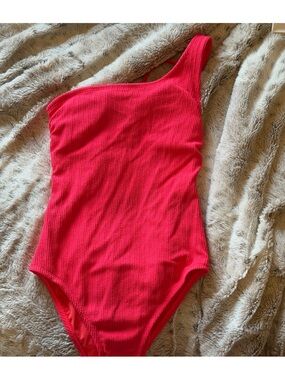 Target One-Shoulder Ribbed One-Piece Swimsuit - hot pink